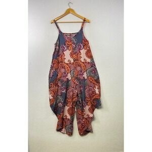 Ivy Street Harem Jumpsuit Womens Large Multicolor‎ Paisley Boho Lattice Back EC
